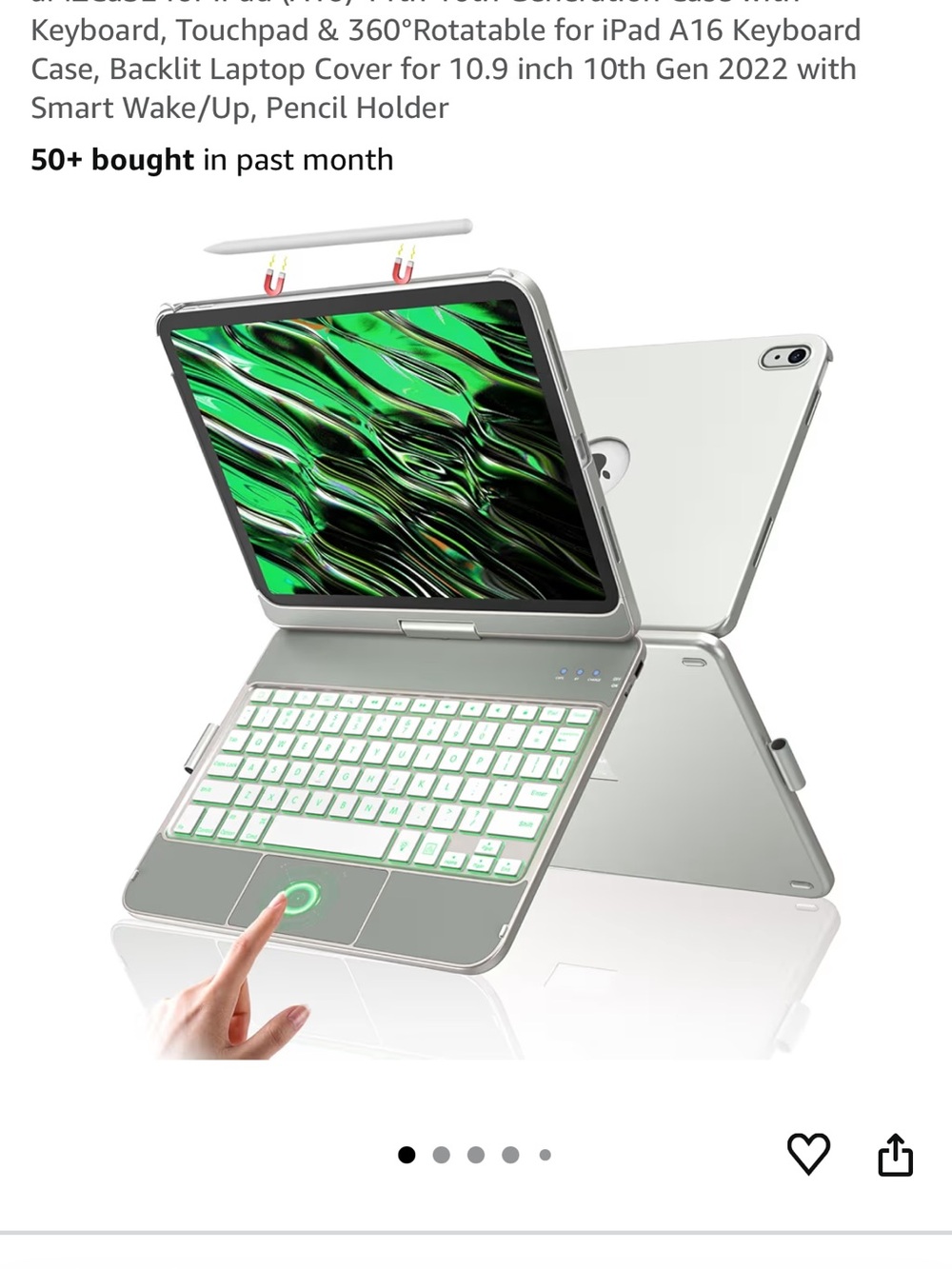 Greenish Silver iPad Keyboard Case with Backlit Keys and Touchpad and pen